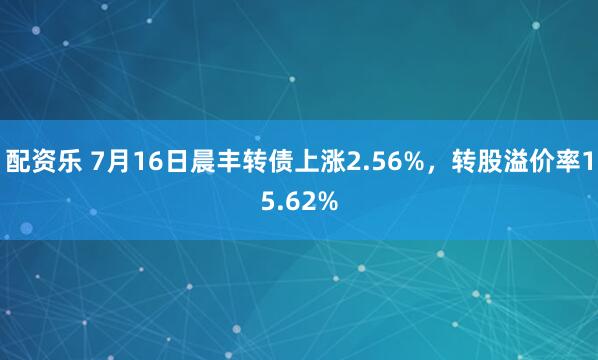 配资乐 7月16日晨丰转债上涨2.56%，转股溢价率15.62%